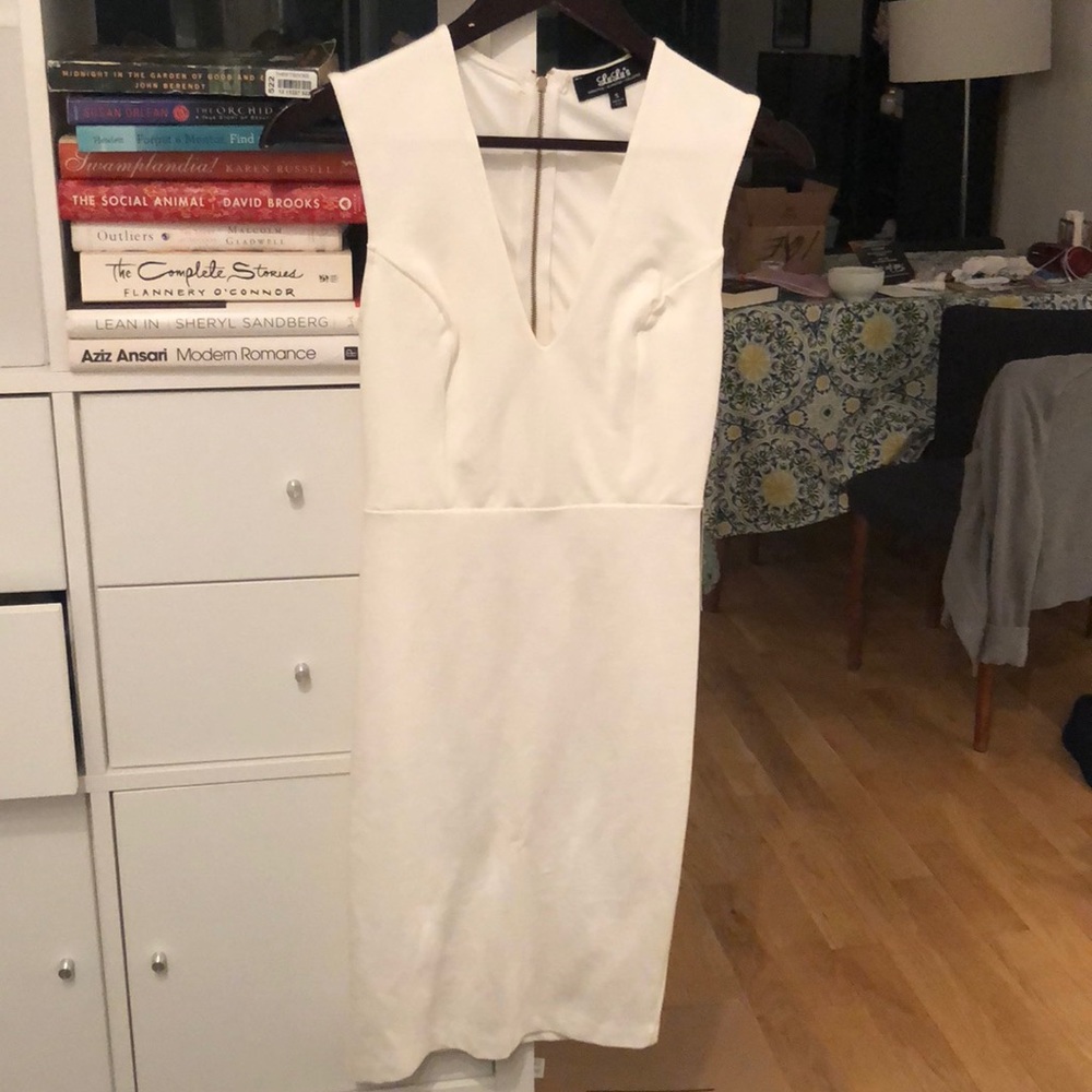 White V Neck Bodycon Dress (Size Small)